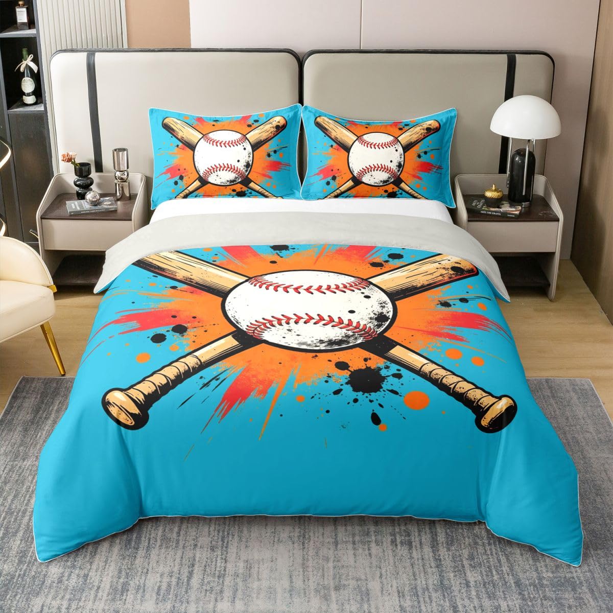 Set da baseball 3D 100% cotone naturale coperta S dimensione baseball pipipistrello classico retrò arte graffiti set di biancheria da letto ballsport a tema coperta, 2 pezzi