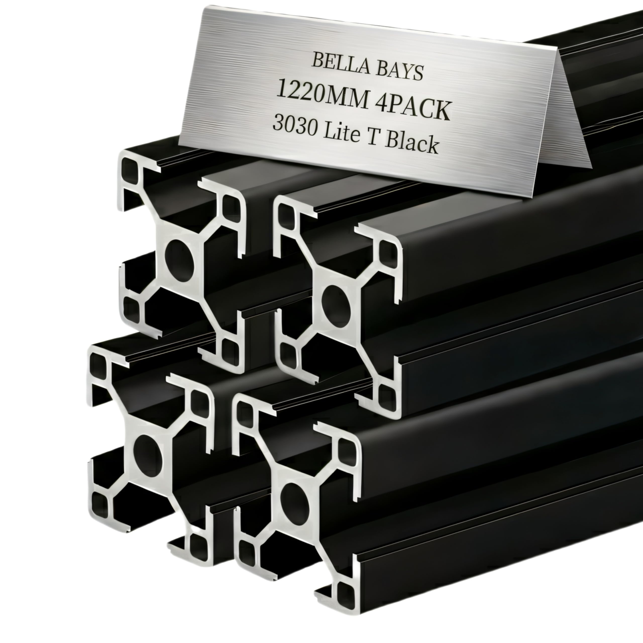 BELLA BAYS 4 pcs 48 inch 1220 mm 3030 T Slot Aluminum Extrusion Profile European Standard Anodized Black Extruded Linear Rail Guide Frame for 3D
