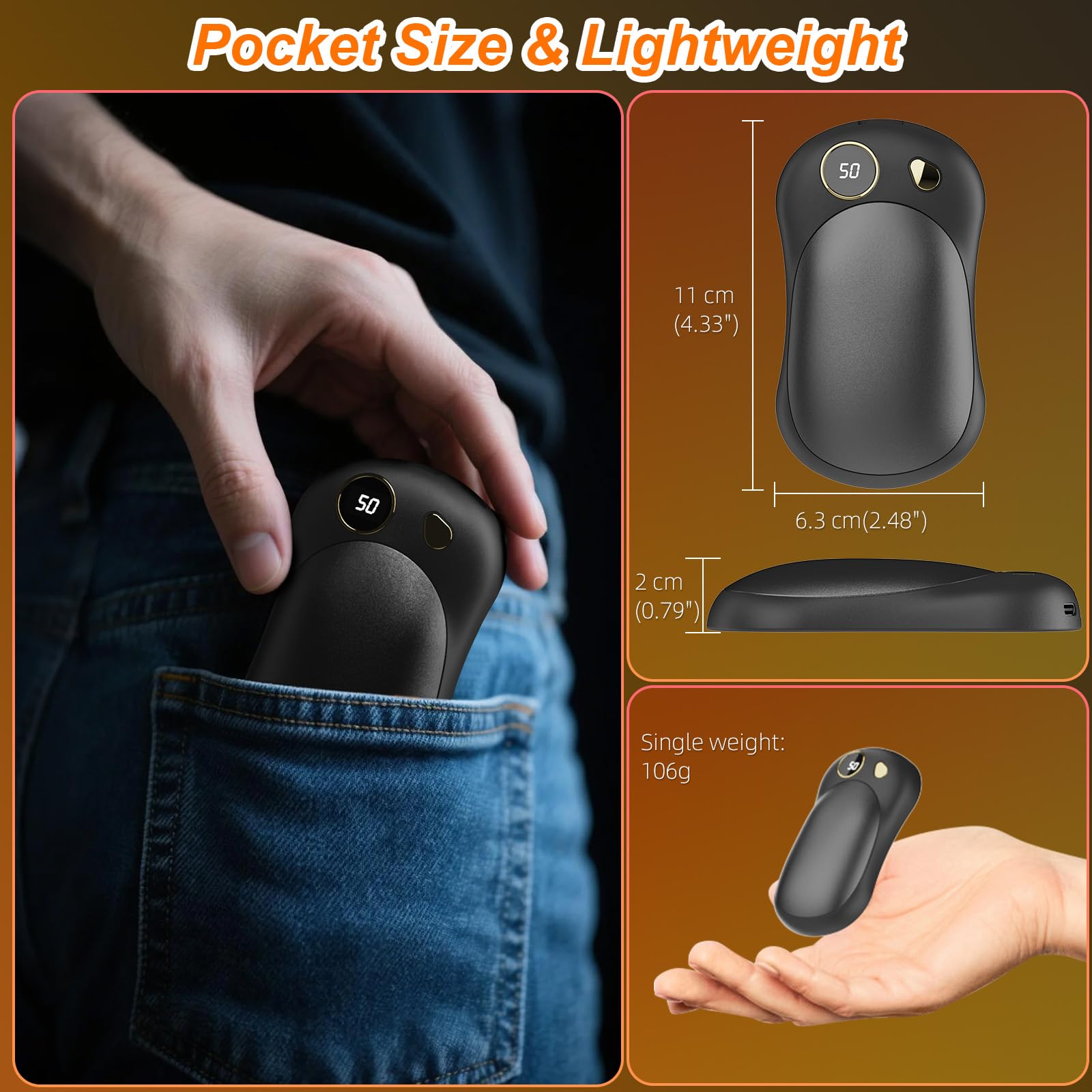Scaldamani Elettrico, 10000mAh Scaldamani Ricaricabile
