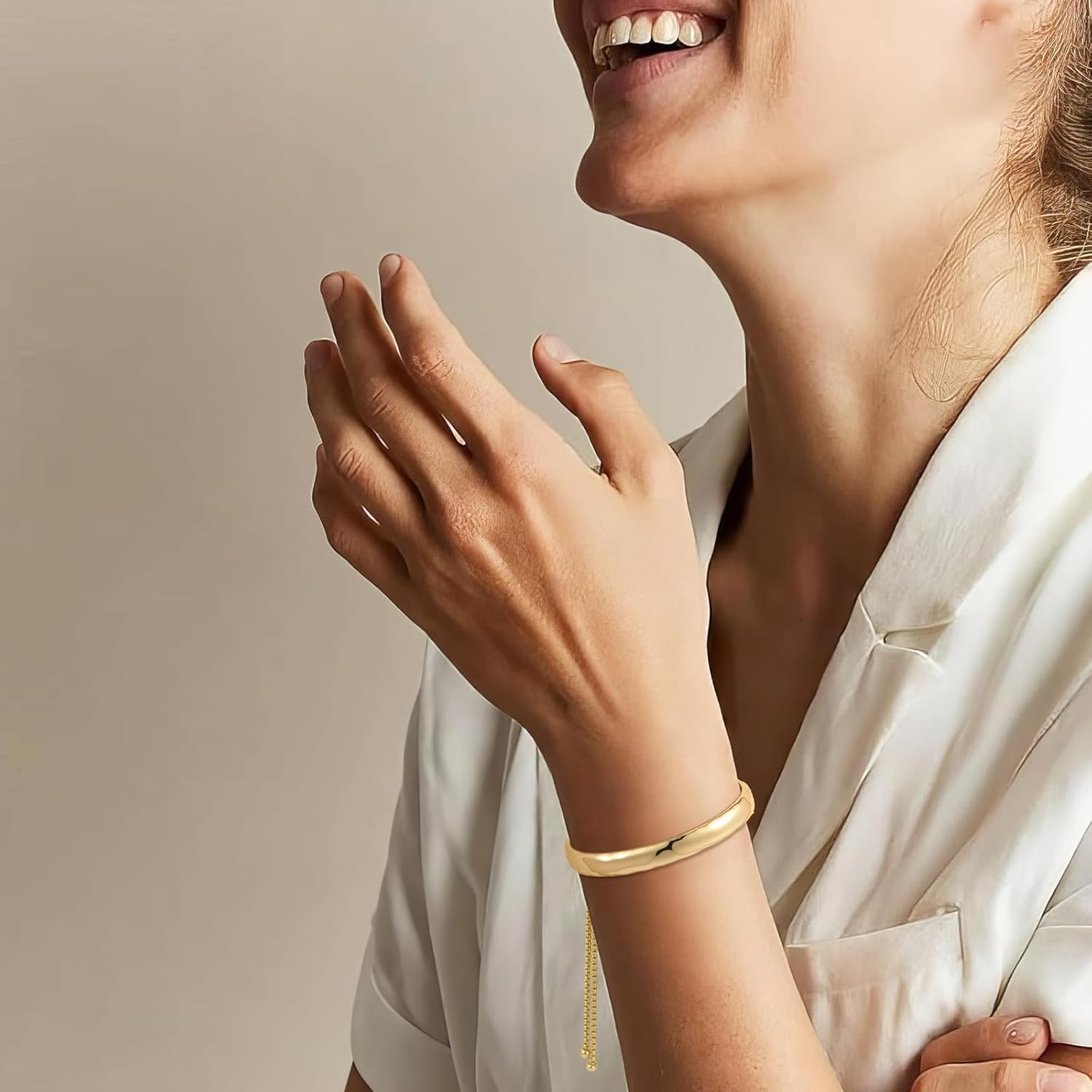 Yowivon Dainty 14K Gold Plated Bracelets for Women, Adjustable Slider Cuff Bangle Bracelets, Gold Curved Bar Hammered Bangle, Cubic Zirconia Tennis Bracelet Set, Trendy Jewelry Gifts for Her - Image 2