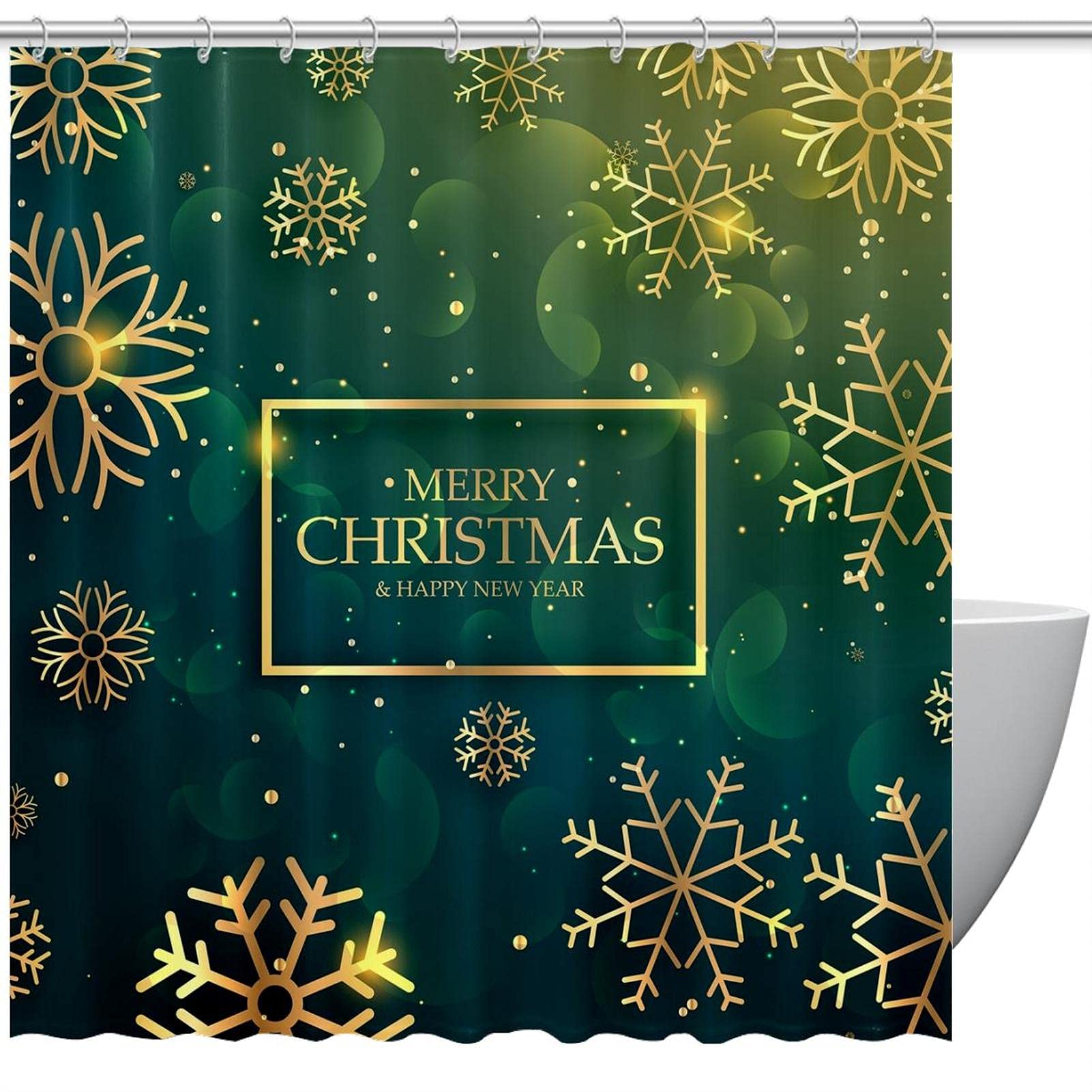 Rideau de douche de Noël 183x183 avec 12 crochets pour baignoire et douche