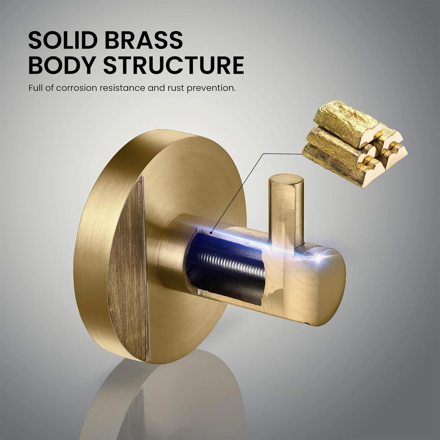 KIBI Circular Bathroom Towel Hook | 2-Inch Solid Brass Wall Mounted Robe Hook for Towels and Garments | Durable and Rust-Resistant Wall Hooks for Bathroom, Kitchen, or Closet | Brushed Brass, KBA1401