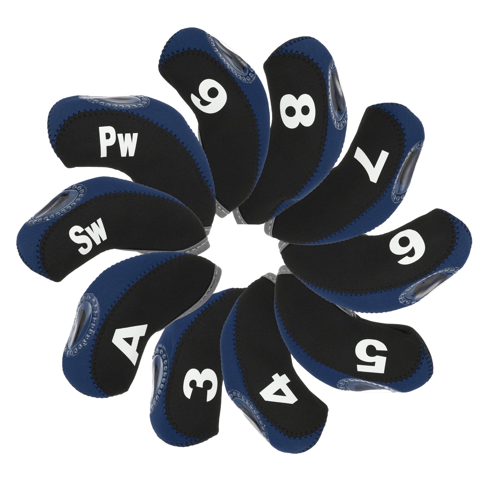 PATIKIL Golf Club Head Cover, 10 Pcs Number Golf Club Irons Covers Neoprene Driver Headcover Golf Lovers Gifts for Men Women, Black/Dark Blue