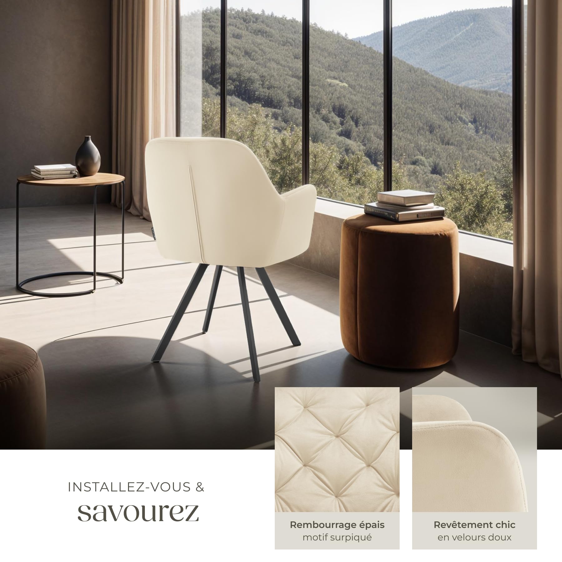 Chaise Pivotante Design Velours - Pieds Acier, Hauteur Réglable, Charge 120 Kg (TecTake)