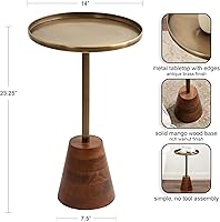 Vista 3 de Kate and Laurel Tira Elegant Round Side Table, 14 x 24, Brass and Walnut Brown, Mid-Century Circle End Table for Use as Bedroom Nightstand or Living