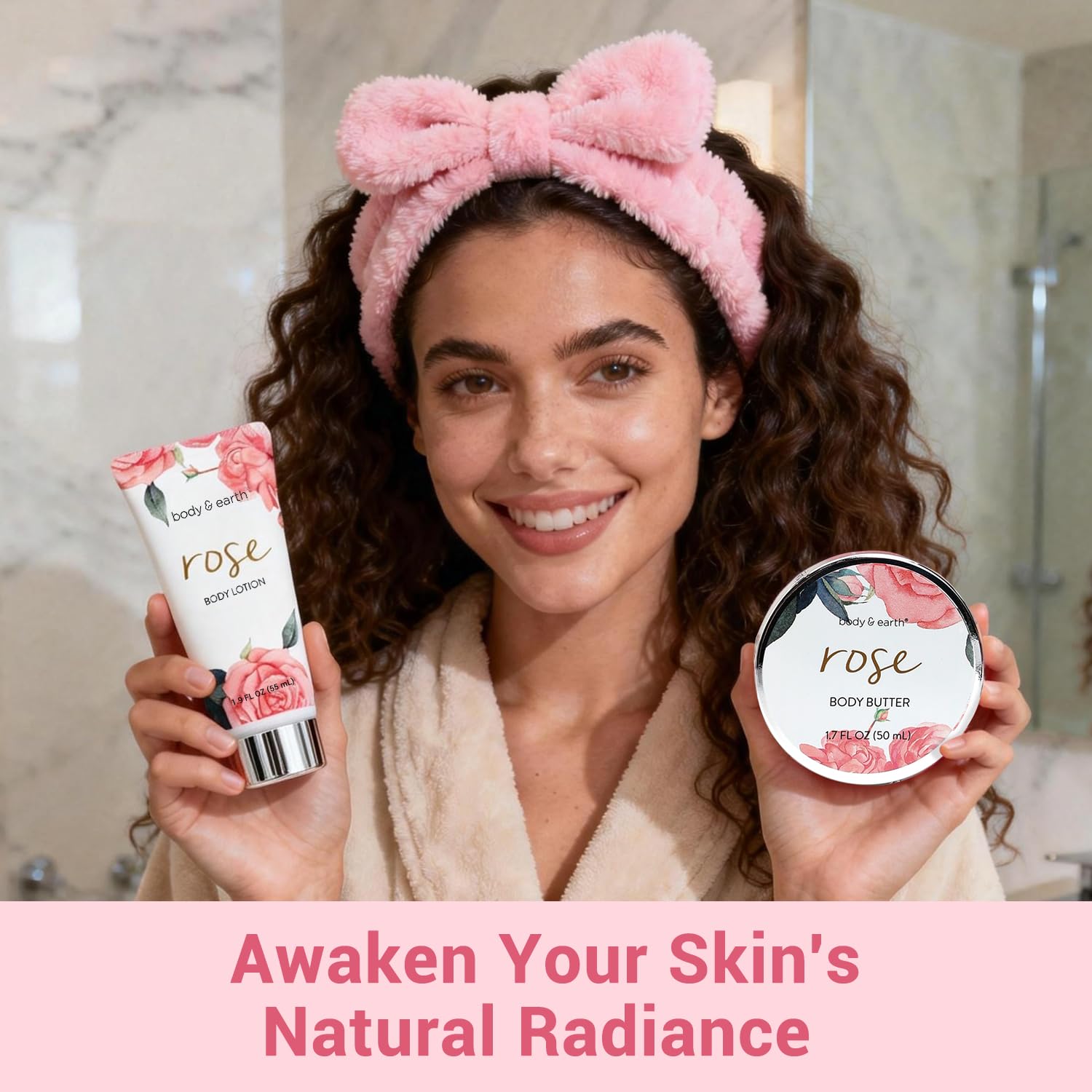 BODY & EARTH Spa Gift Set for Women - Luxurious 5 Pcs Bath and Body Spa Gift Box, Rose Scent, Includes Body Wash, Body Butter, Body Lotion and More, Birthday Gifts for Her Mothers Day Gifts for Mom - Image 3