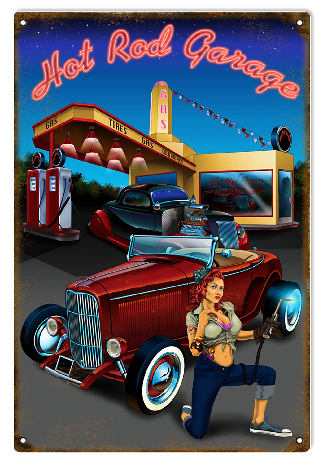 ILYIBGO Custom Hot Rod Garage Sign Vintage Metal Tin Sign for Men Women,Wall Decor for Bars,Restaurants,Cafes Pubs,12x8 Inch
