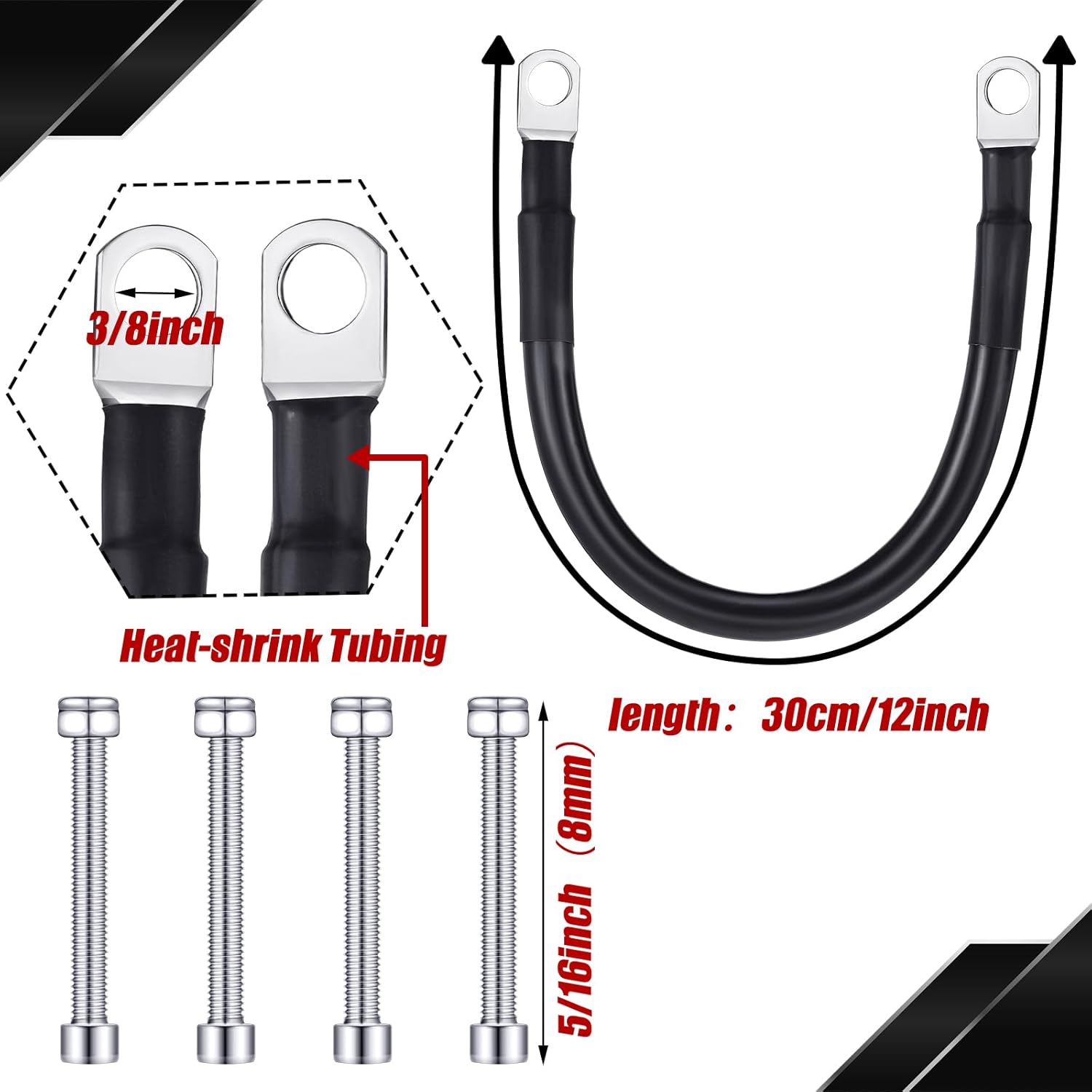 Battery Switch 12v-48v with 2 Awg 12 Inch Inverter Cables Set 3/8 Inch Lugs Waterproof Power Generator Switch Battery Disconnect Isolator for Car Vehicle Rv Marine Boat