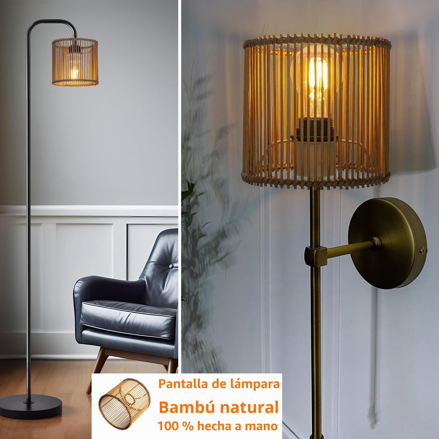 Pantalla redonda de ratán bohemia, para lámpara de mesa, lámpara colgante y de pie, todos los interiores, diámetro de 16 cm (1, bambú marrón)