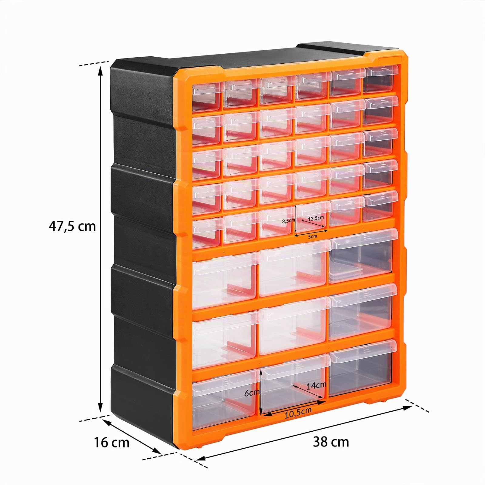 Organiseur 39 tiroirs Boîte de rangement extensible avec étiquettes Casier à vis outils petites pièces Maison atelier