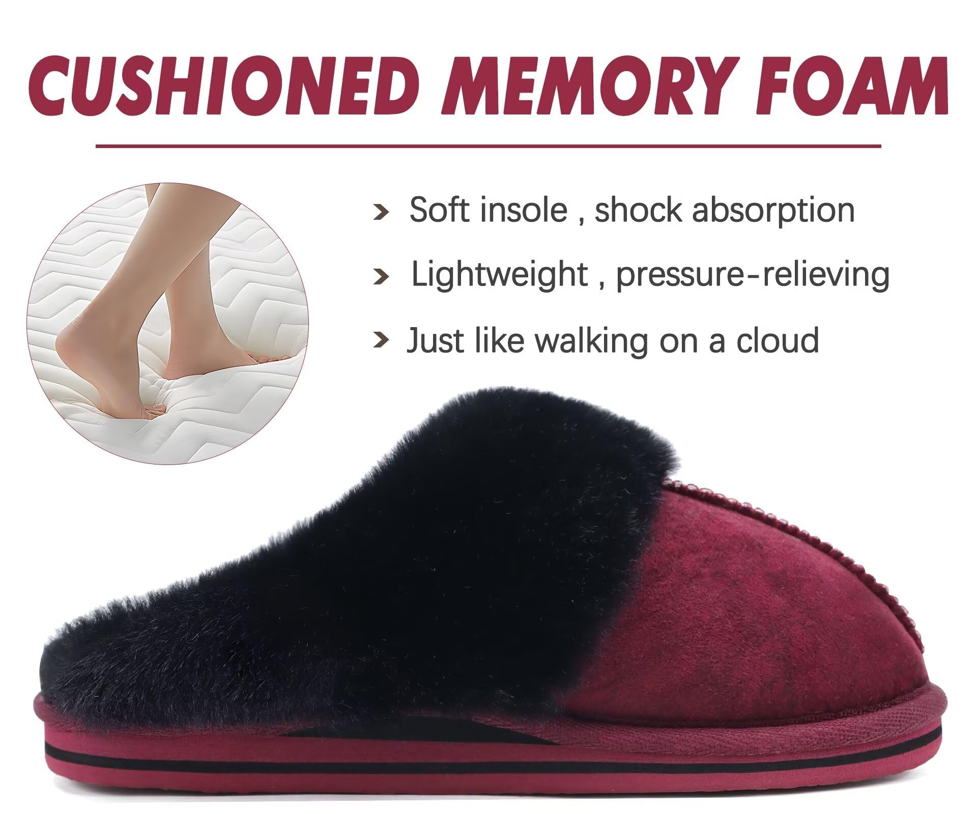 KuaiLu Pantofole Donna Invernali Pelose Pelle Chiuse Ciabatte Casa Calde Peluche Pelo Foderata Babbucce Comode Memory Foam Slippers Antiscivolo Suola Scarpe Nero 36
