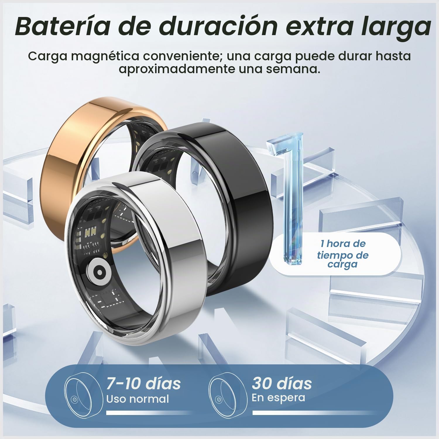 DEKELIFE Anillo Inteligente Hombre Mujer, Smart Ring Monitor de Sueño, Pulsometro, Rastreador/Monitores de Actividad, 100+ Modos Deportivos IP68 Impermeable Podómetro iOS Android, Tamaño 13, Plata