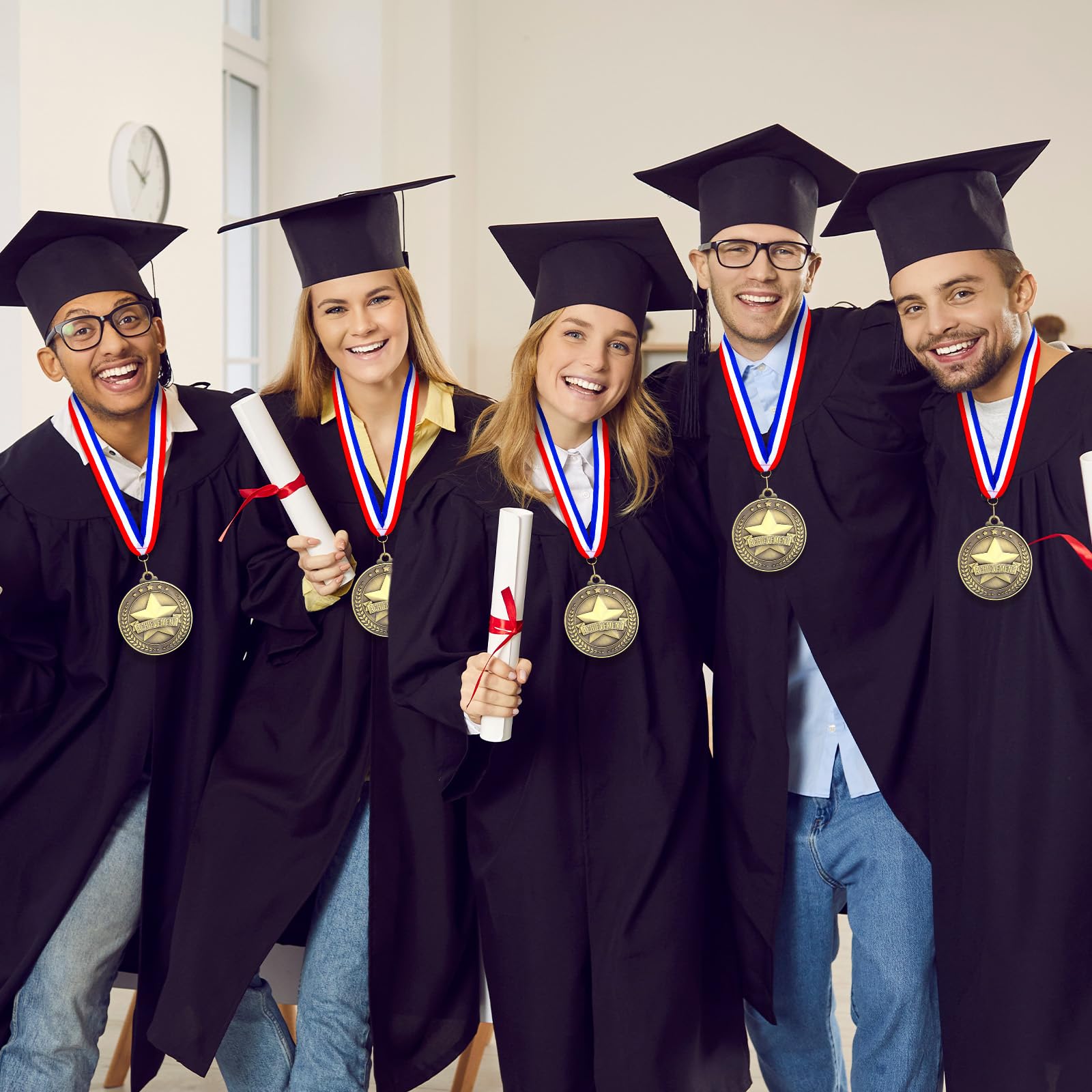 Quelay 60 medallas de oro con cintas para el cuello, medallas ganadoras de 5 cm, premios de metal a granel, premio de premio de premio para competiciones de adultos, torneos educativos, eventos