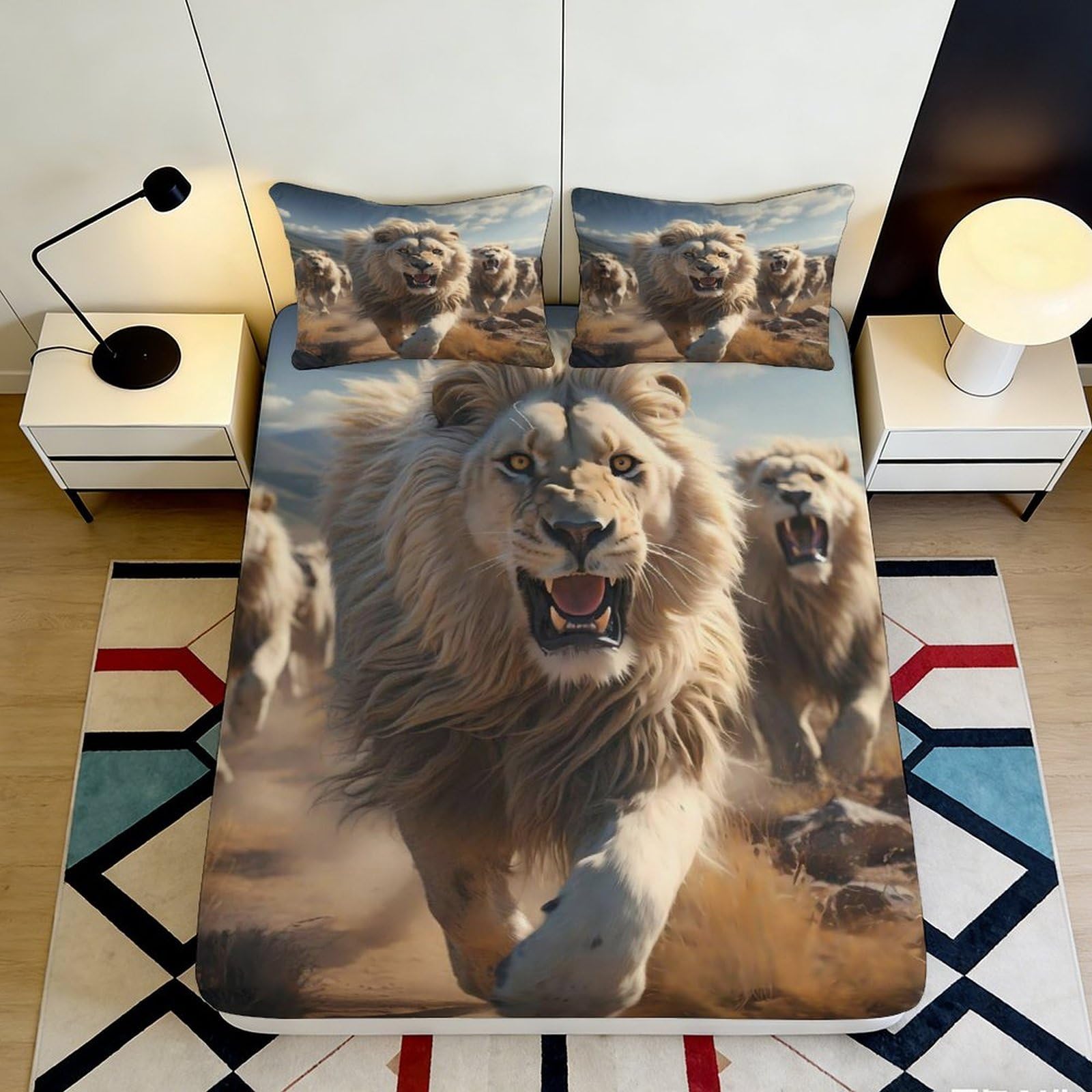 3D Printed Wild Lion Fitted Sheet Microfiber Soft Breathable Safari Pride Bed Sheet for Bedroom Guest Room Decor 90x200x25cm
