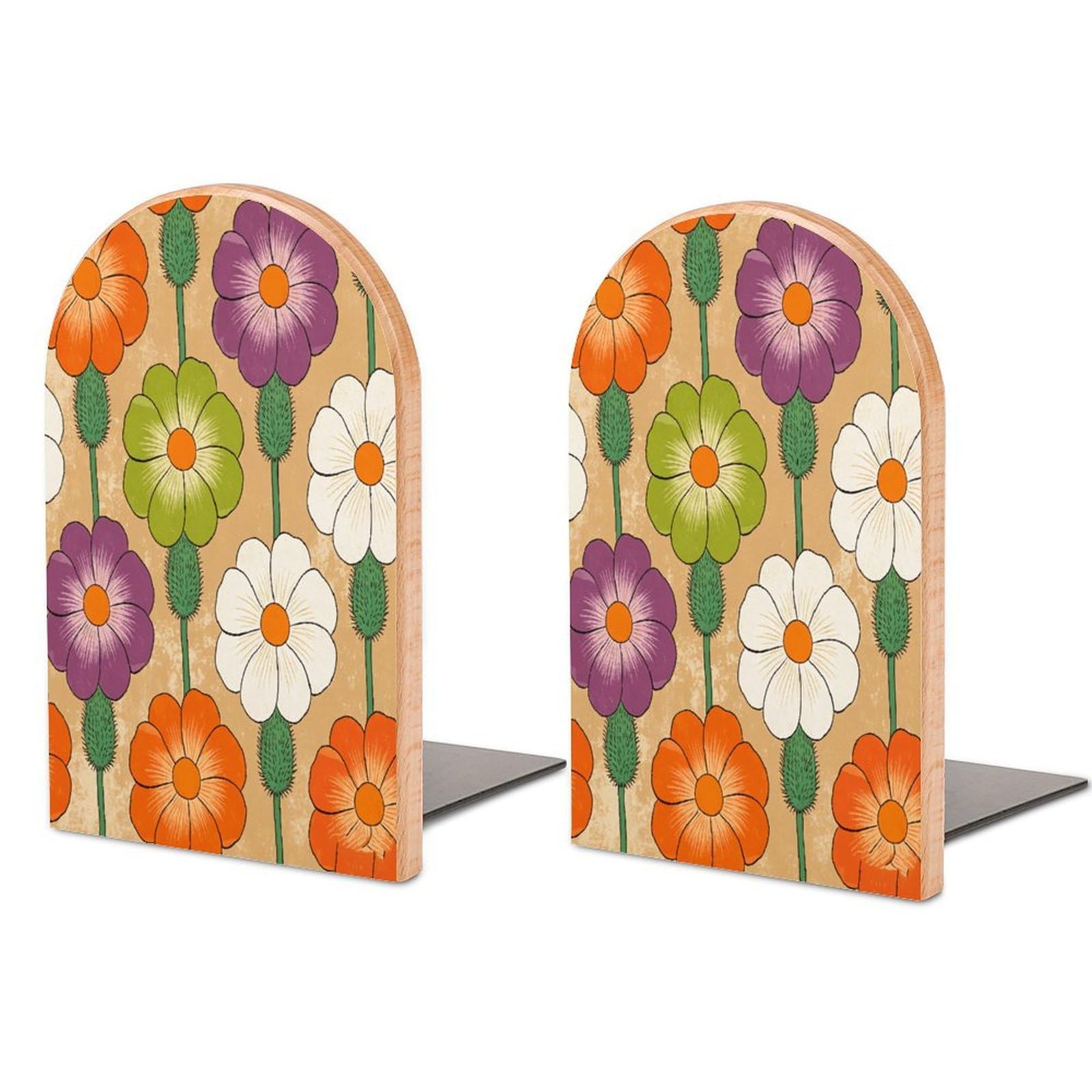 Sujetalibros de flores para evitar caídas de libros en estanterías de madera
