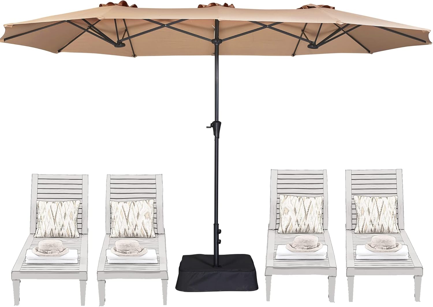 SUPERJARE 13FT Outdoor Patio Umbrella with Base Included, Double Sided Pool Umbrellas with Fade Resistant Canopy, Large Table Umbrella for Deck, Market, Backyard - Beige