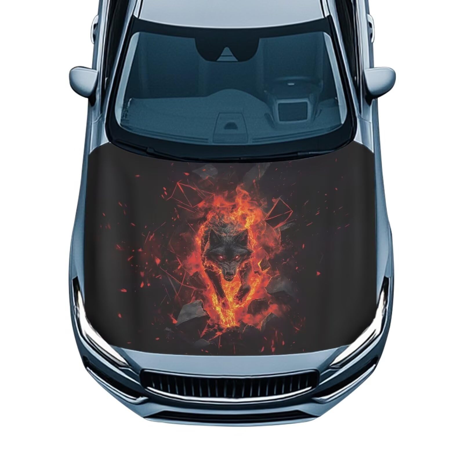 Car Hood Cover Protector,Dust-Proof Soft Comfortable Print Hood Covers for Cars,Decoration Universal Car Accessories Wolf Fire Print