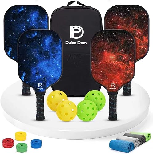 Vista 25 de Dulce DOM Juego de 2/4 palas de pickleball aprobadas por USAPA, 4 bolas de pickleball para interiores y exteriores, raqueta de superficie de fibra