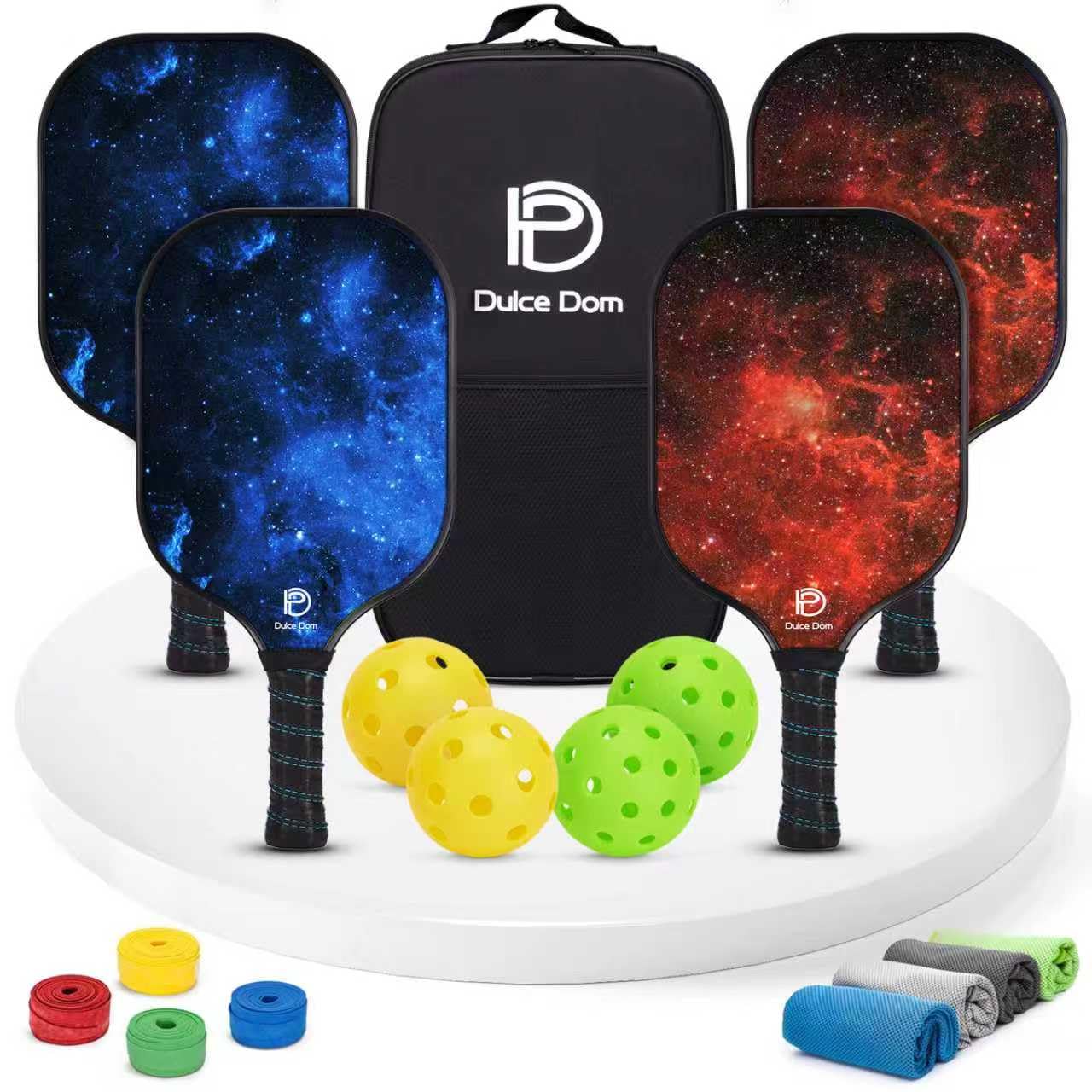 Dulce DOM Pickleball Paddles Set of 2/4 - USAPA Approved, 4 Indoor Outdoor Pickleball Balls, Fiberglass Surface Paddle Racket with Cover Bag, Ideal