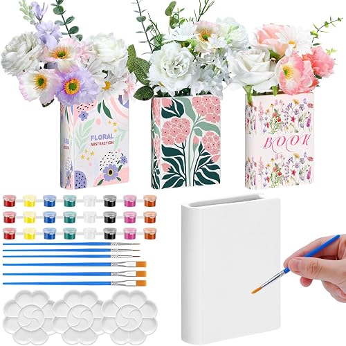 Honeydak 3 Pcs 5.9 Inch Book Shaped Vase Ready to Paint Your Own Ceramic