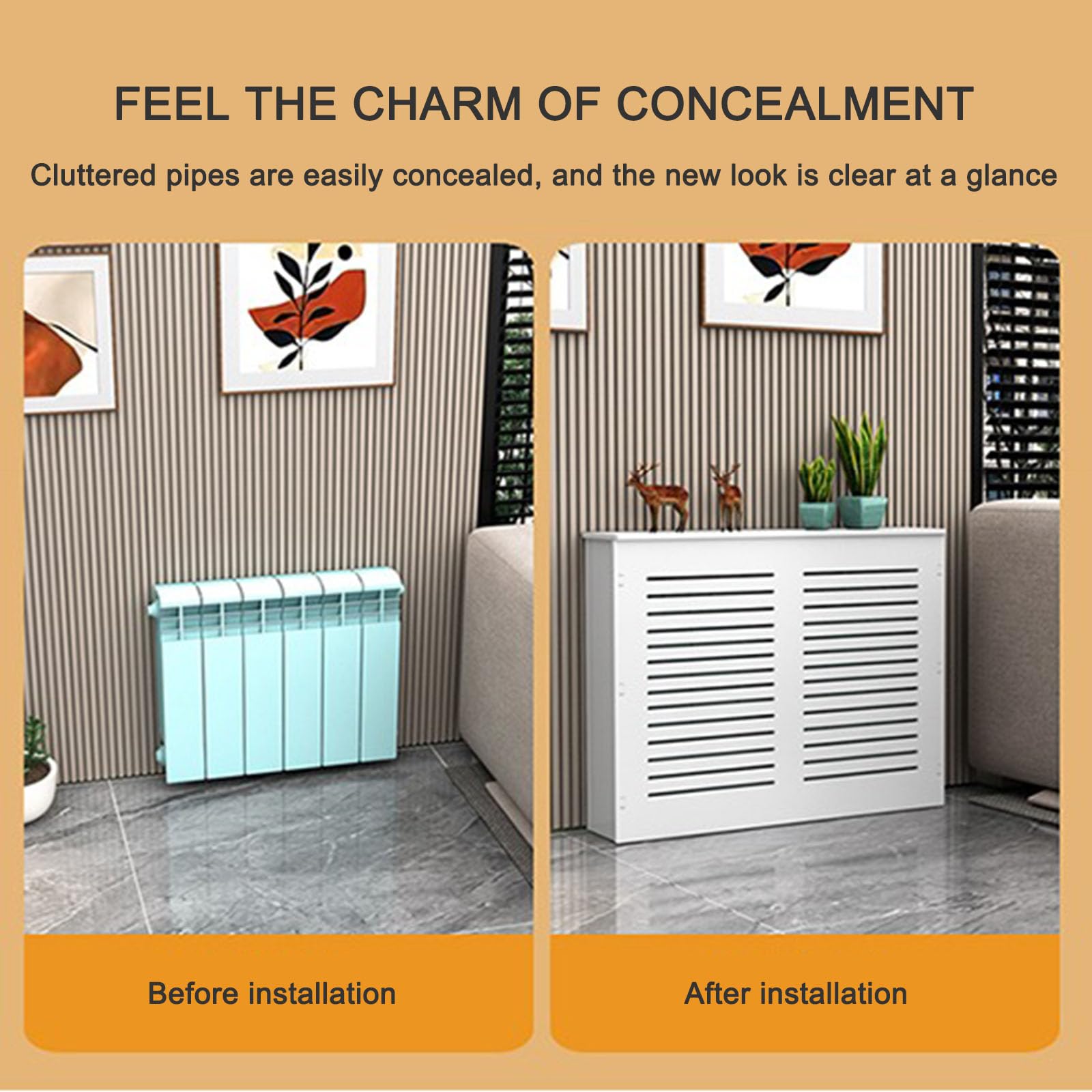 Cache-radiateur Blanc Avec Grille à Persiennes – Rangement Et Protection 60x80x20 Cm