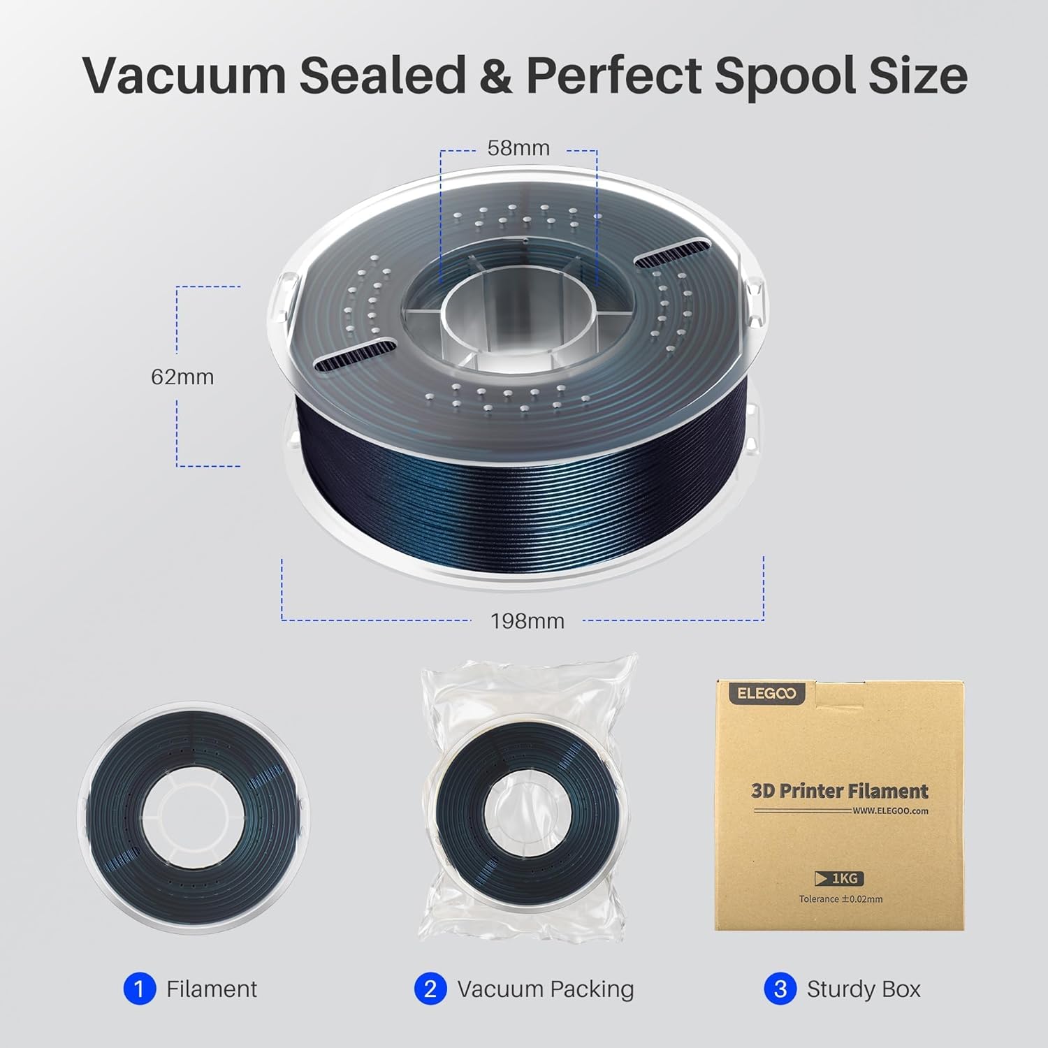 ELEGOO PLA Filament 1.75mm Galaxy Black 1KG, Shiny 3D Printer Filament Dimensional Accuracy +/- 0.02mm, 1kg Spool(2.2lbs) 3D Printing Filament for Most FDM 3D Printers - Image 6