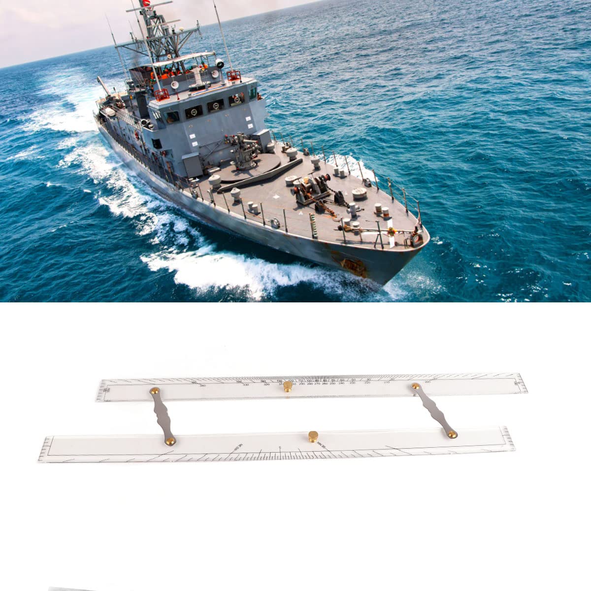 Marine Navigation Parallel Ruler, Copper and Acrylic Material, Clear Scale High Accuracy, with Transparent Ship Drawing Tool for Boat Navigation Marine Parallel Ruler Boat