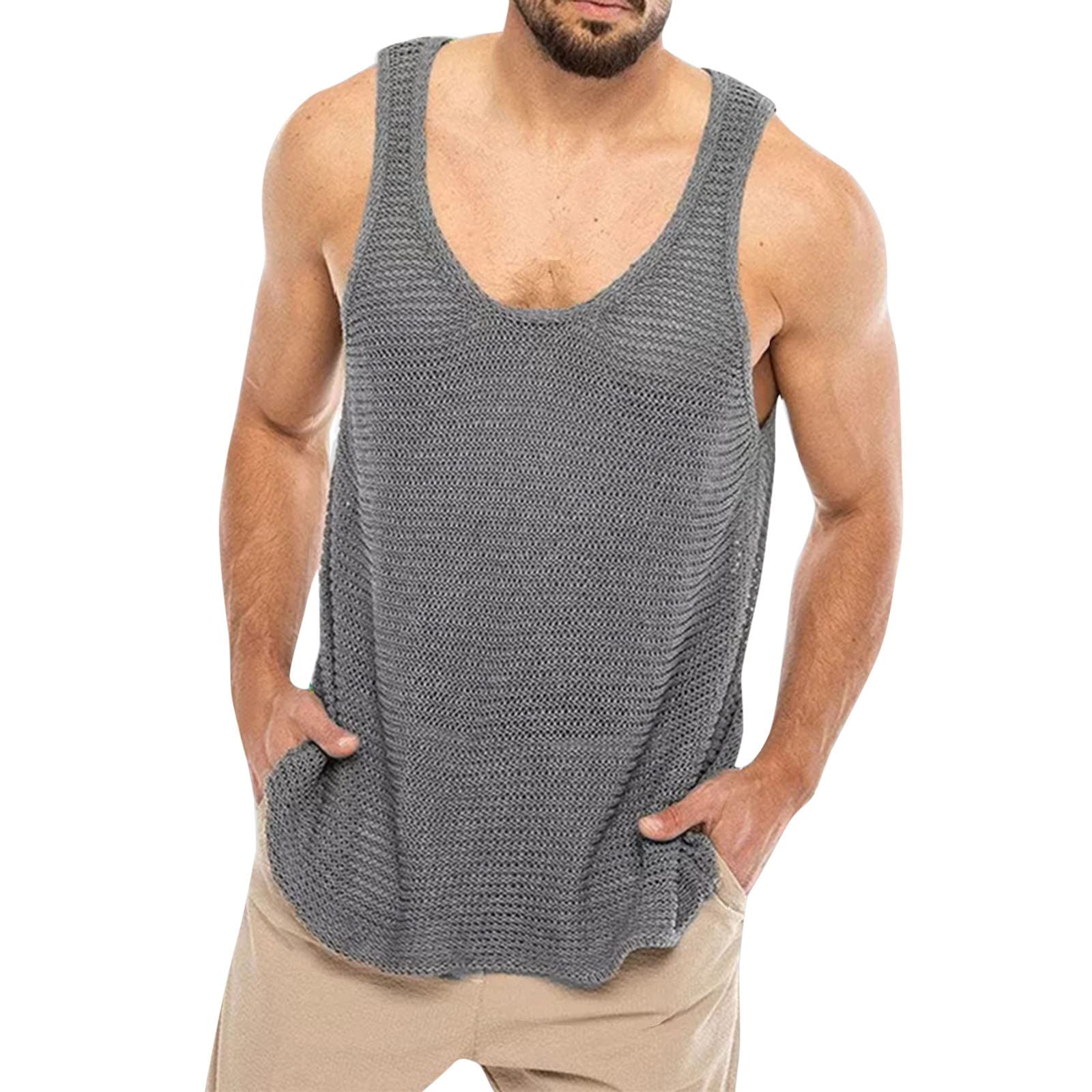 Mens Knitted Sleeveless Tank Top Jumper Slipover Knitwear Sweater