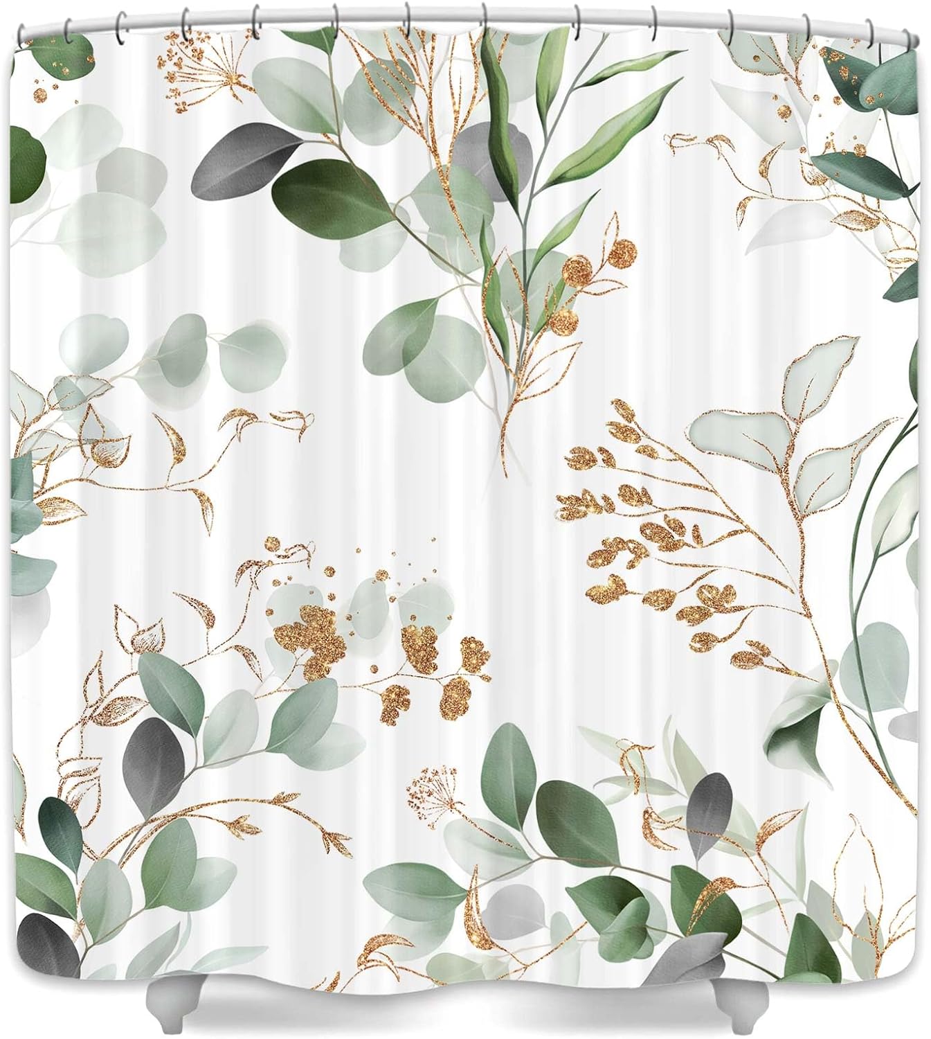 Sage Green Spring Leaves Shower Curtain, Modern Plants Botanical Fabric Cloth Shower Curtains for Elegant Bathroom Decor, Watercolor Eucalyptus Leaf Shower Curtain,70X78