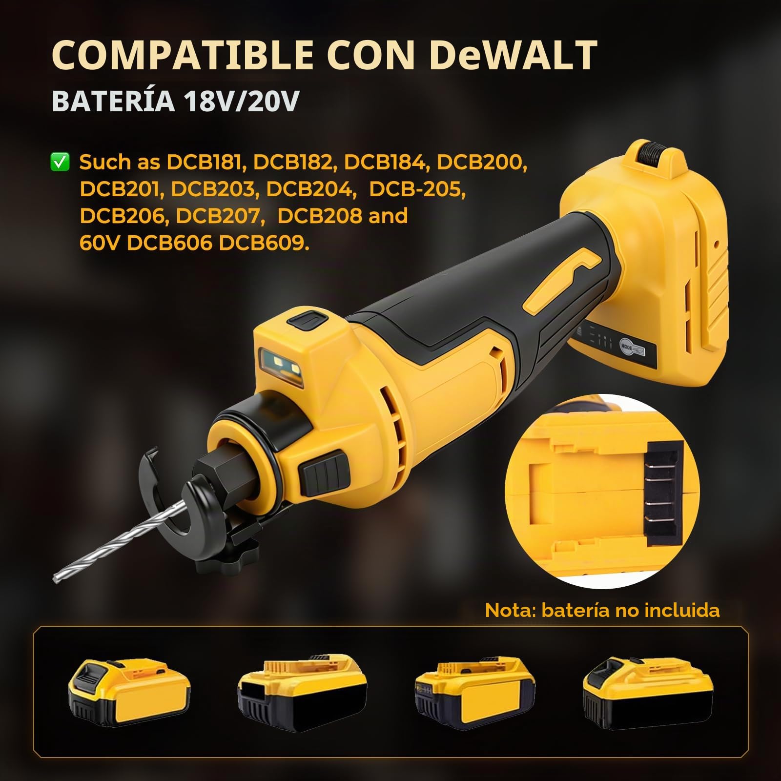 Herramienta inalámbrica de corte para paneles de yeso para baterías DEWALT de 18V 20V, sierra rotatoria para yeso sin escobillas con 20000 25000 30000 3 velocidades variables para corte de chapa de