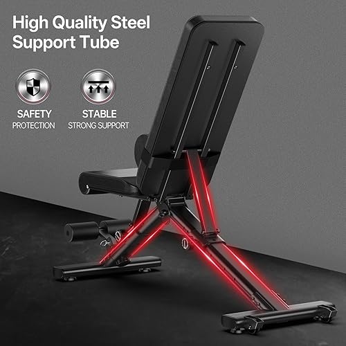 Miniatura 5 de PASYOU Adjustable Foldable Weight Bench for Home Gym with 660LBS, Workout Bench for Incline Decline Flat Bench Press, Full Body Strength Training,
