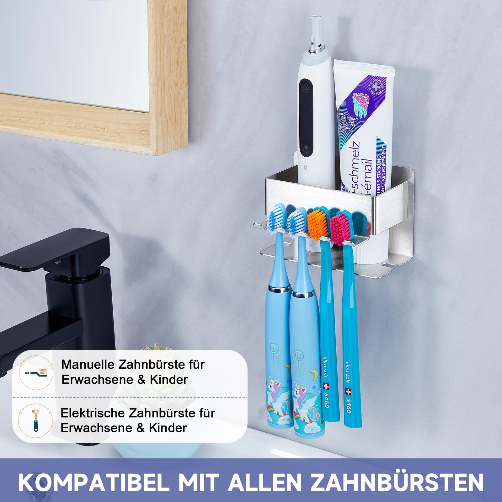 Porta Spazzolino Da Parete &ndash; In Acciaio Inox, Per Spazzolini Elettrici E Manuali