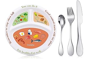 Bariatric Must Haves After Surgery: 4-Piece Stainless Steel Silverware and Portion Control Plate Set