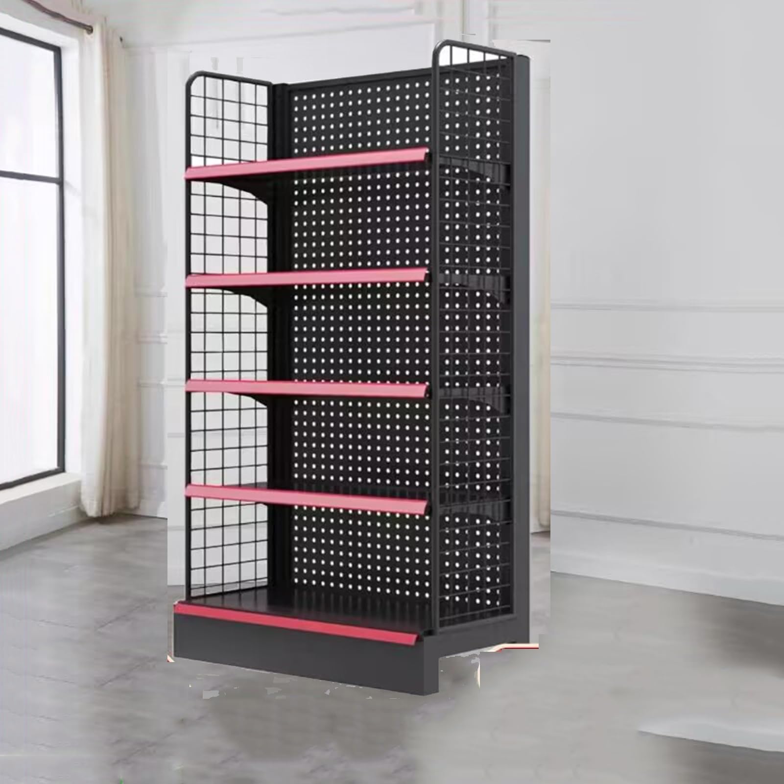 Convenience Combination Shelves - Retail Gondola Shelving Wall Display Rack - with Grid Supermarket Shelves, for Retail/Convenience Grocery/Supermarket Shelves(Black,122 * 36 * 135cm)