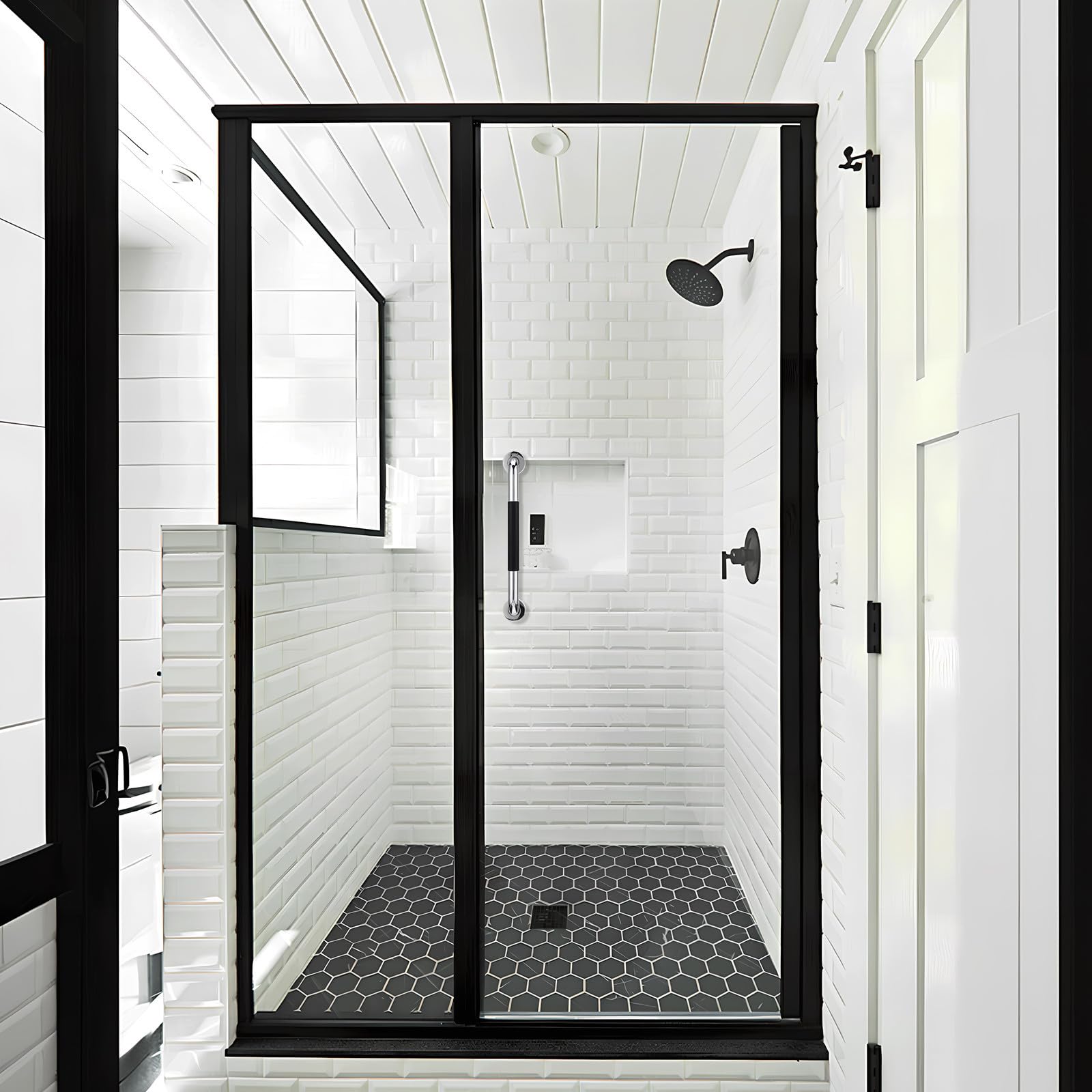 Maniglione Acciaio 2 Nero Inox 304 Pezzi Bagno, per Doccia | Installazione Facile, Stabile e Affidabile, Design Moderno, Antiumidità