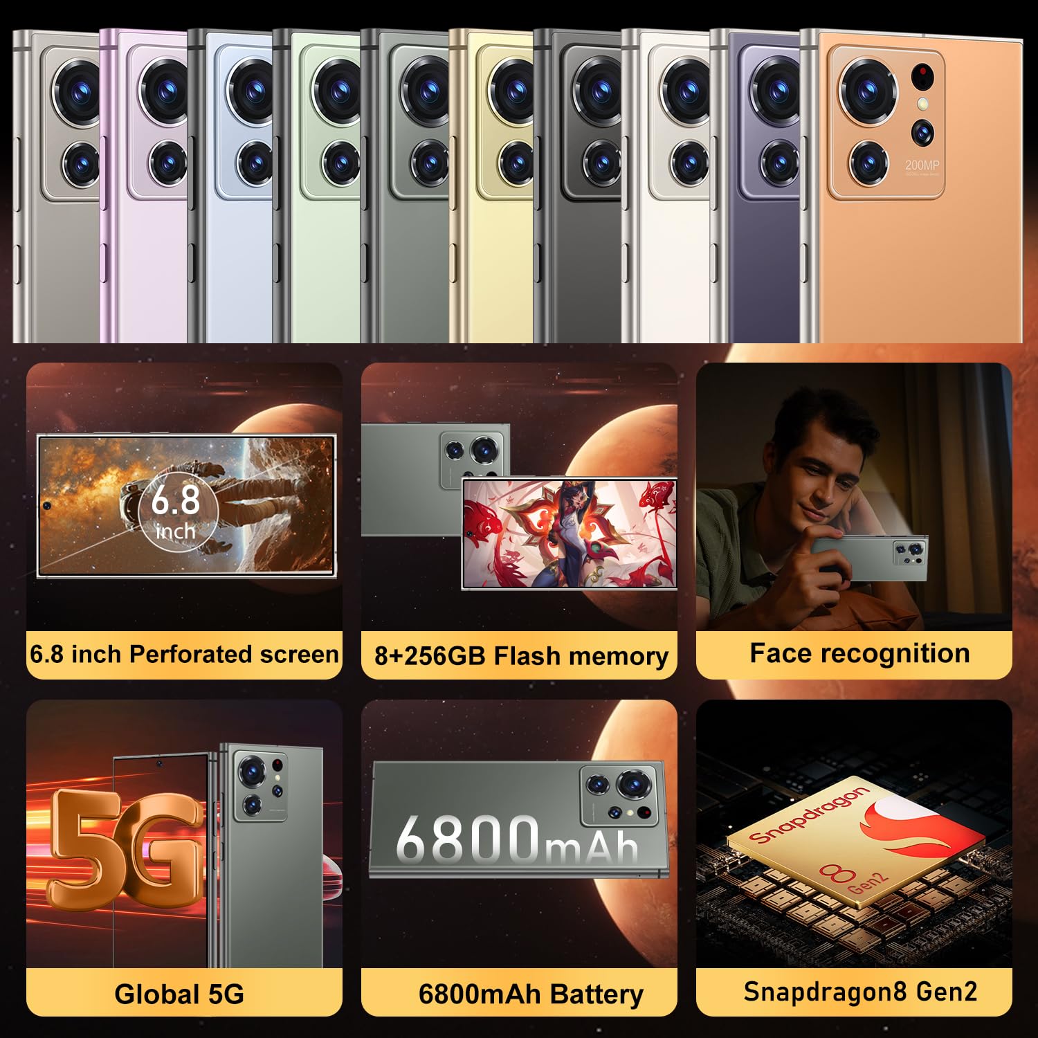 Unlocked Cell Phones Smartphone Android 13 Phones 8+256GB/6.8" HD Screen/108MP+48MP Camera/6800 mAh/Built-in Pen (Green)