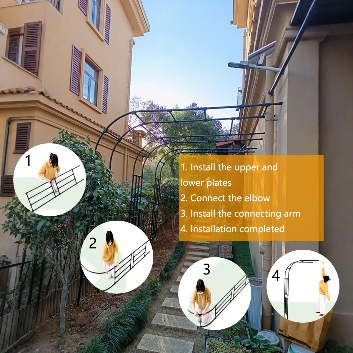 Traliccio a mezzo arco per rose – Archi da giardino per rampicanti facile da montare in acciaio zincato durevole rivestito in PE – Dimensioni: 120 – 320 cm supporto per piante
