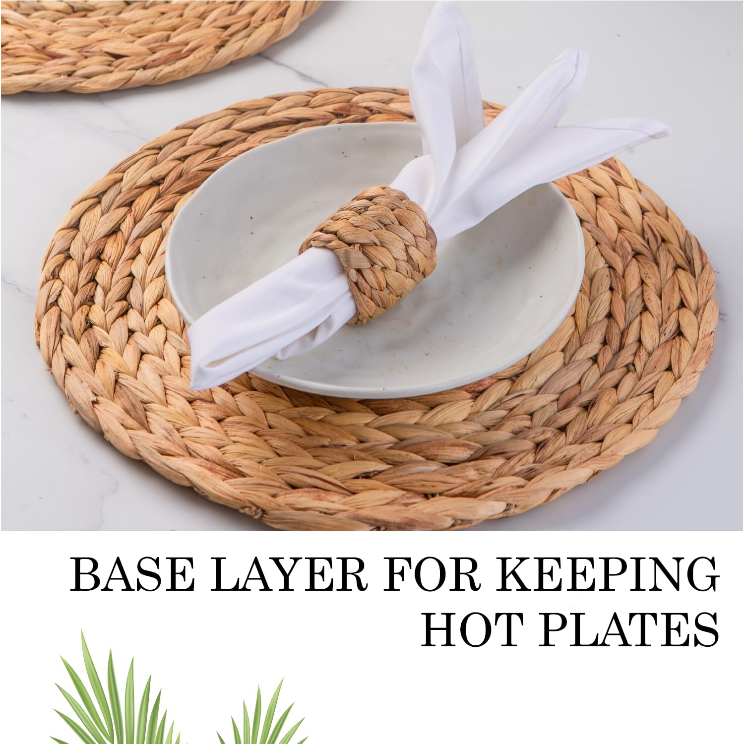 35,1 cm Set aus 6 runden Wasserhyazinth-Tischsets, Boho, gewebt, Rattan, Bauernhaus, Weide, Federplatte, Ladegeräte, Wasserhyazinthe, Seegras für Hochzeit, Party, Weihnachten, Veranstaltungen