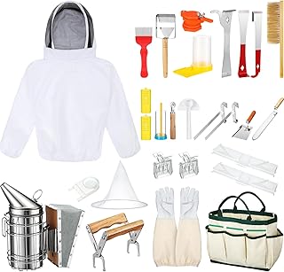 30 Pcs Beekeeping Supplies Beehive Equipment Beekeeping Starter Kit Bee Keeper Supplies All with Jacket Beehive Kit Bee Smoker Uncapping Tool for Beginners Professional Beekeepers(Large)