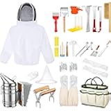 30 Pcs Beekeeping Supplies Beehive Equipment Beekeeping Starter Kit Bee Keeper Supplies All with Jacket Beehive Kit Bee Smoker Uncapping Tool for Beginners Professional Beekeepers(X-Large)