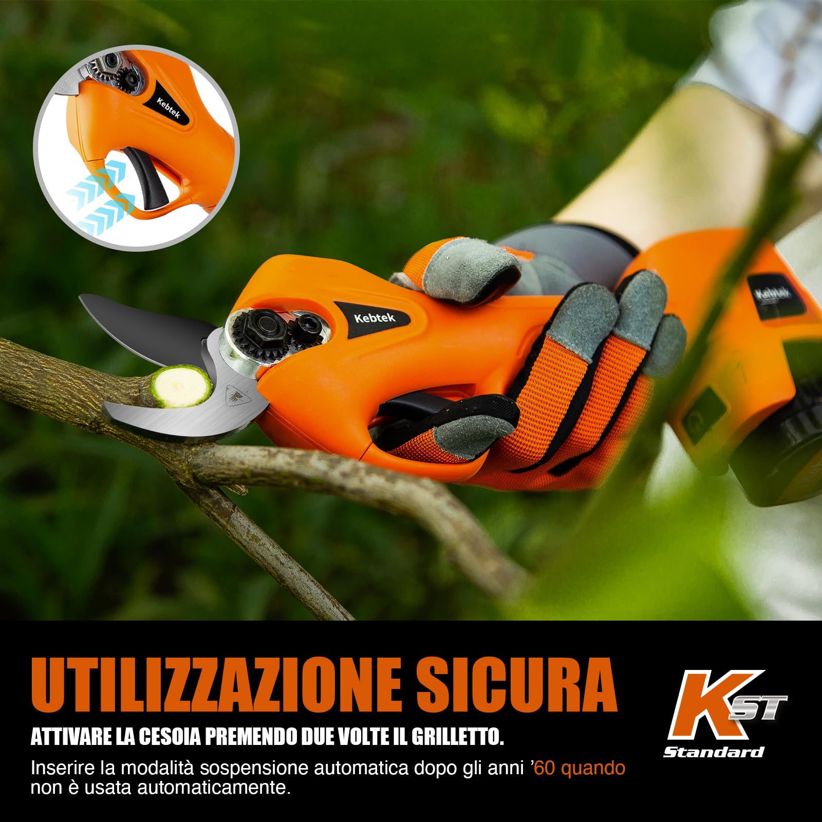 Kebtek Forbici Potatura a Batteria 25mm, Cesoie a Batteria per Potatura 2x2Ah Motore Brushless Potatore Senza Fili per Giardinaggio, Alberi da Frutto, Vigneto (YDN-B007) | Cesoie a Batteria per Potatura 2x2Ah Motore Brushless Potatore Senza Fili per Giard