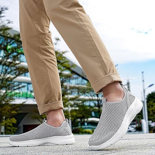 Scarpe Sportive Uomo Senza Lacci, Leggere E Antiscivolo, Per Trekking E Tempo Libero, Taglie Forti Fino Al 52, Grigio/Bianco/Nero