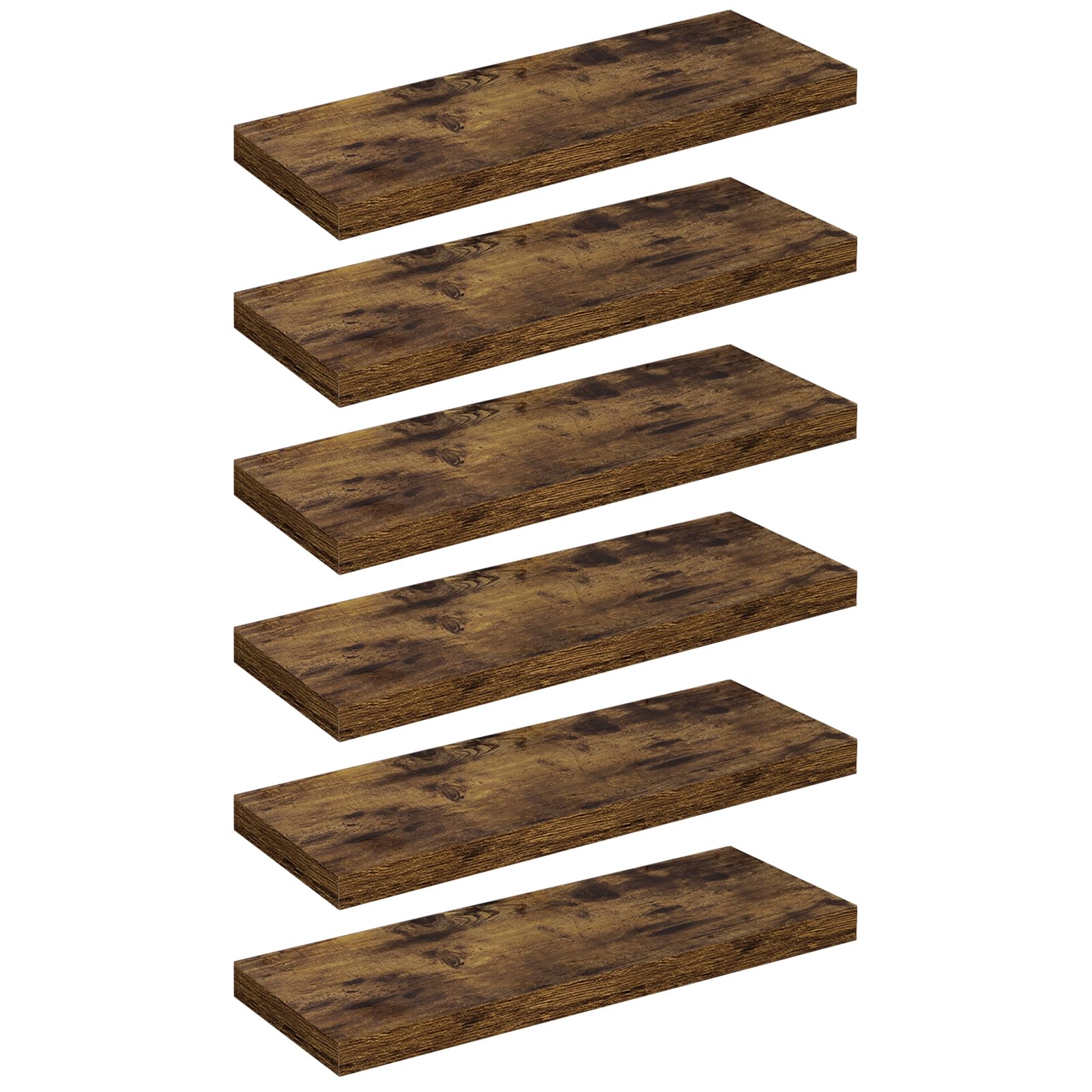 WOLTU Set of 6 Floating Shelves, Wall Shelves, Bookshelves, Wooden Boards for Books, Pictures, Decoration, 25x23x3.8cm, Vintage Brown