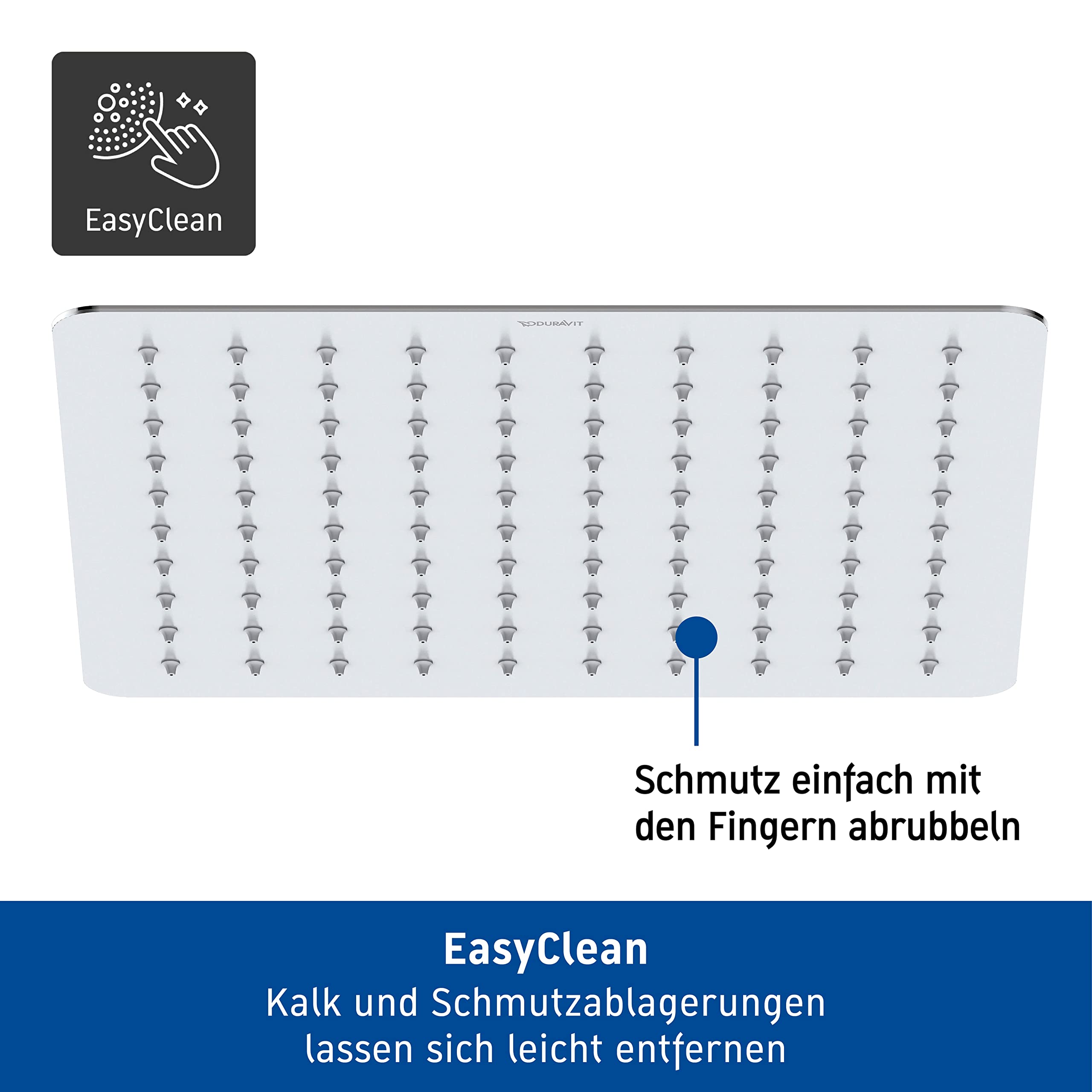 Duravit Uniwersalna słuchawka prysznicowa ze stali nierdzewnej, deszczownica z trybem strumienia, kwadratowa (300 mm), regulowana pod kątem, deszczownica, chrom