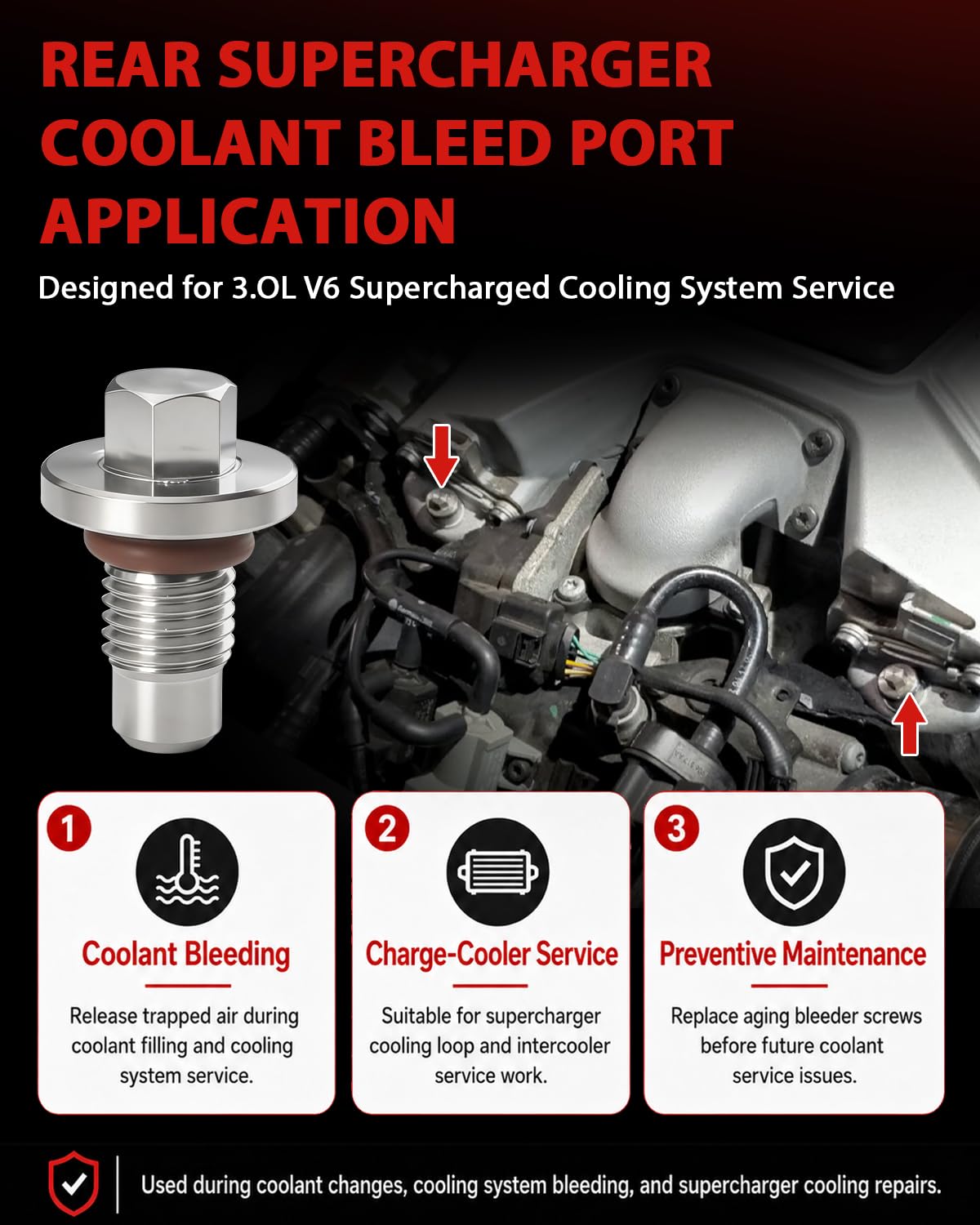 4Pack Supercharger Bleeder Screw Kit, Stainless Steel, Fits Audi A6 A7 A8 Q5 Q7 S4 S5 SQ5 & VW Touareg Hybrid 3.0L 3.0T Supercharged V6, OE 06E 127 535B, Comes with 6 FKM O-Rings