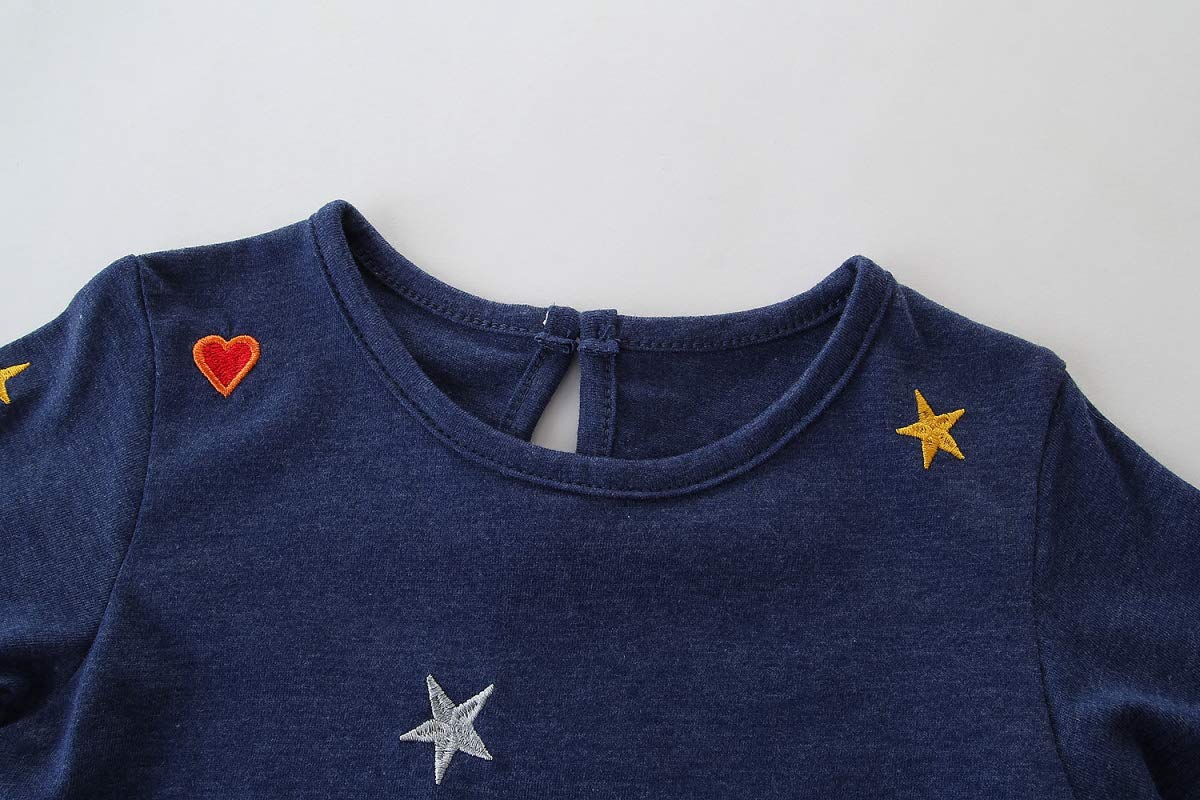 Vestito da bambina a maniche corte, ricamato, casual, estivo, in cotone, 2-7T