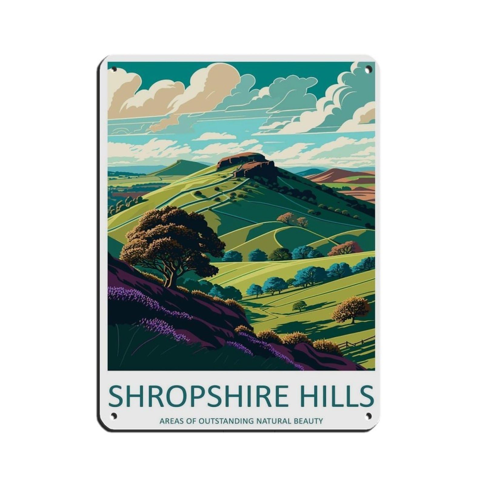 Shropshire Hills Travel Art (3) Tin Sign Vintage Metal Pub Club Cafe Bar Home Wall Art Decoration Poster Retro 12x16inch(30x40cm)