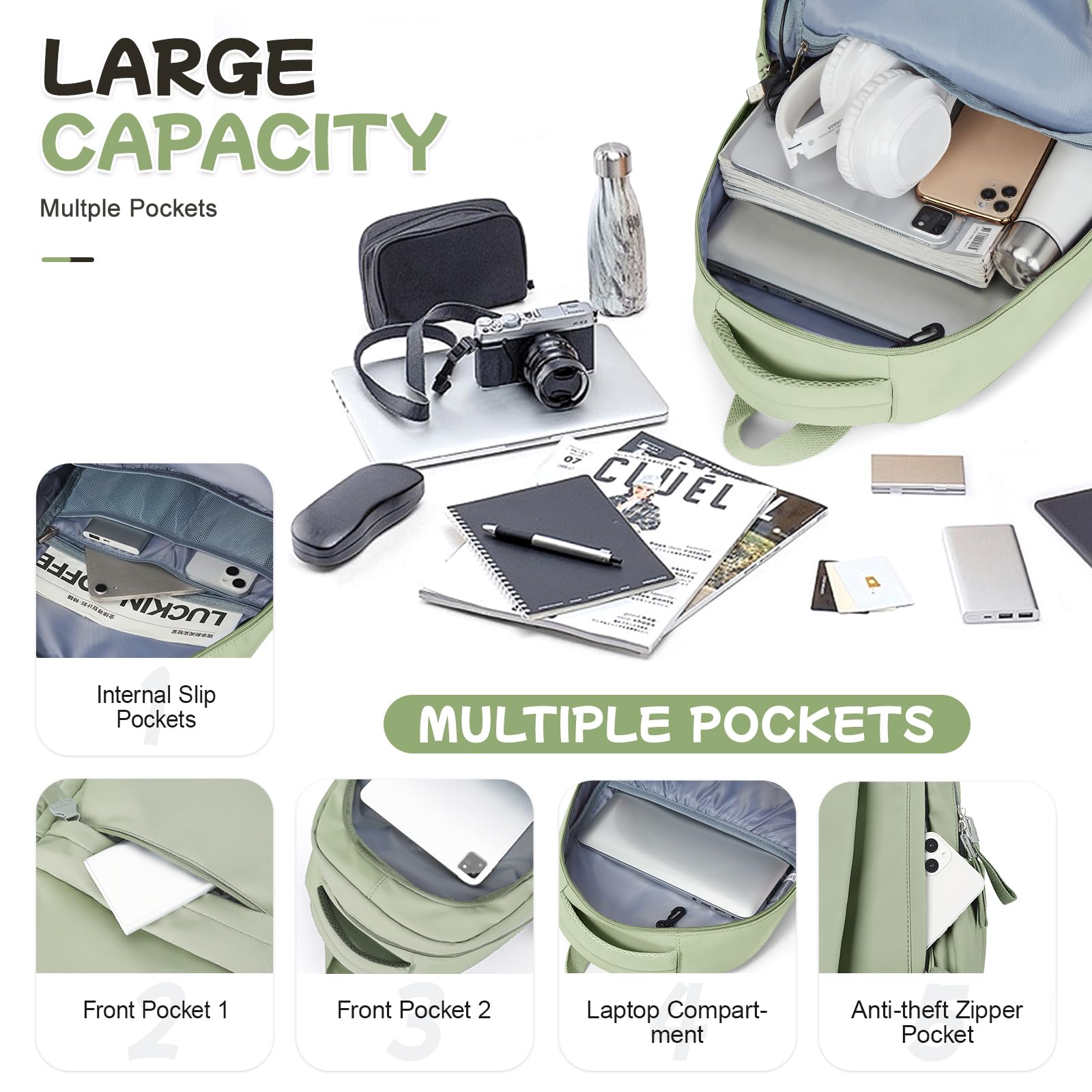 WEPLAN Zaino da Scuola Superiore Zaino Università Donna Zainetto Zaini Scuola Media Ragazza Ragazzo Zaino Casual College Backpack School Impermeabile Zaino Lavoro Donna PC 14 Pollici