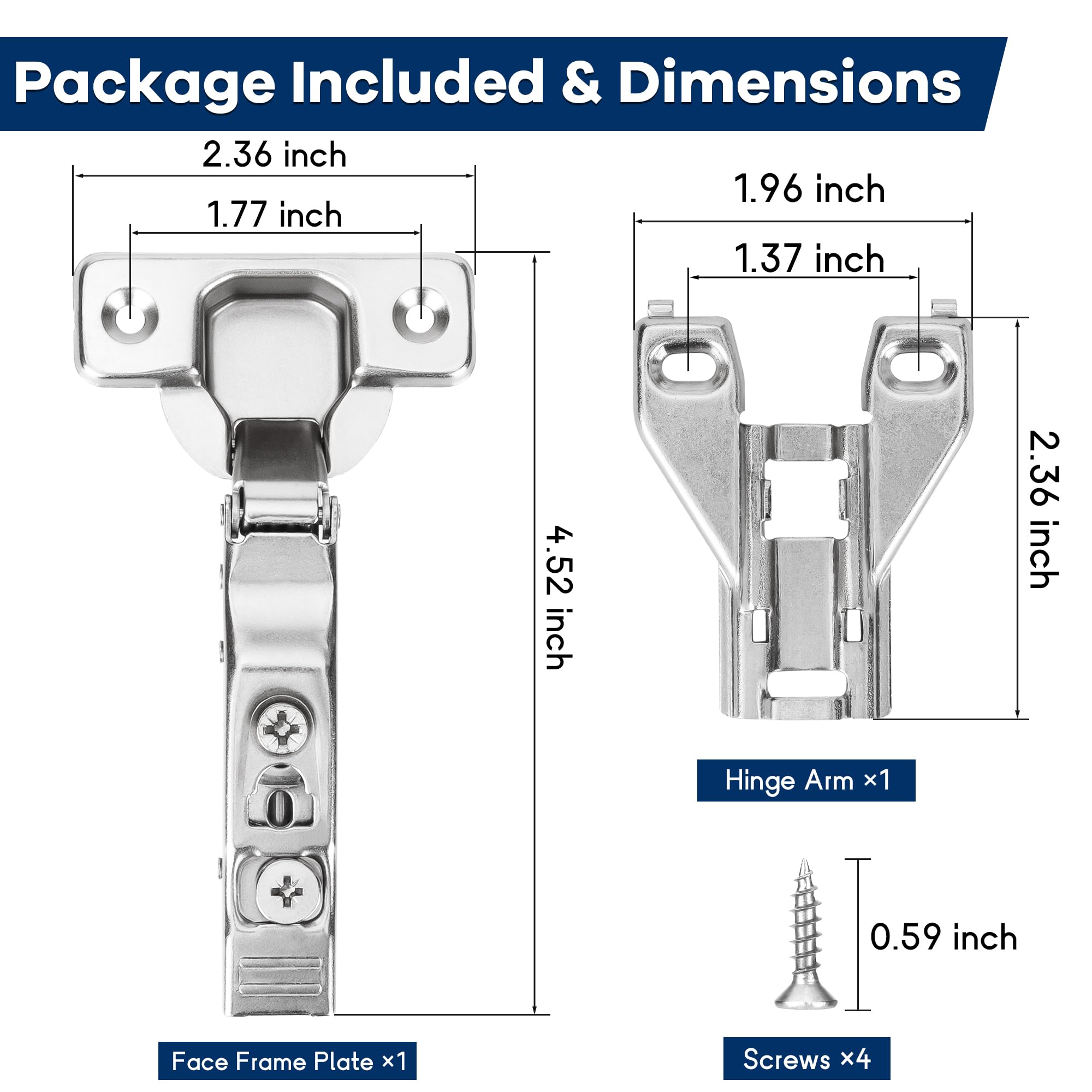 Paquete de 10 bisagras ocultas de cierre suave para gabinete, marco frontal completo 3D ajustable de 105 grados, bisagras ocultas para puerta de armario de cocina con tornillos
