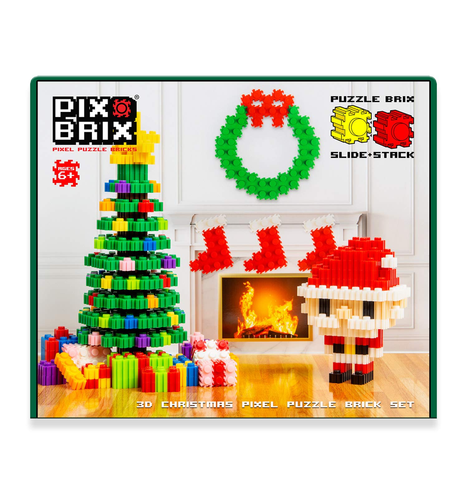 Pix BrixPixel Art Puzzle Bricks – Christmas Scene Pixel Puzzle with Display Box – Patented Colorful Building Bricks, Create 2D and 3D Builds – A Fun, Festive Pixel Art Set for Kids and Adults